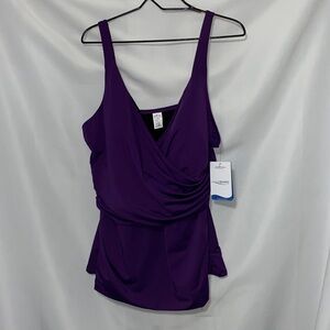 NWT Dolfin Aquashape  size XXL Black EGGPLANT Purple SWIM TOP TUMMY CONTROL NEW